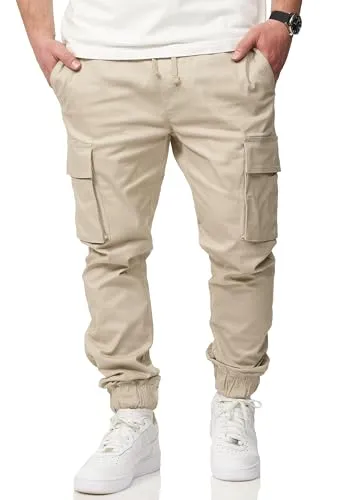 Soulstar Herren Cargohose - Jogger Jeans-Hose mit Seitentaschen - Chinohose mit Elastischem Bund - Freizeithose für Männer DC_BZ Lighter-Stone-S