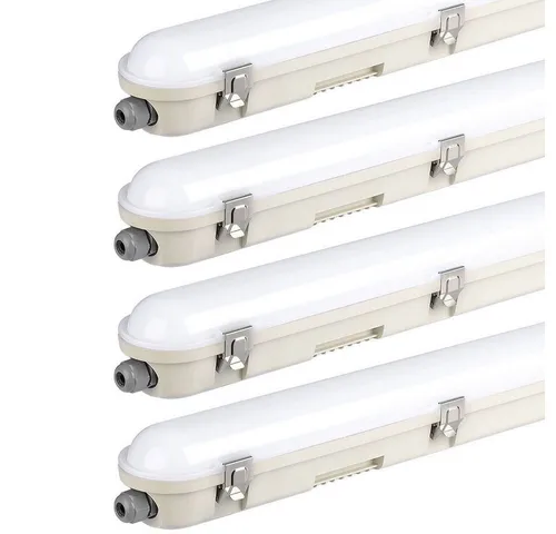 Deckenlampe weiß - 4er Set LED Wannenleuchte IP65 für Nassräume - Lampen für Werkstätten und Garagen, ideal für Nassräume dank IP65. Mit 5760 Lumen und 4000K sorgt diese 48W LED Leuchte für optimale Ausleuchtung.
