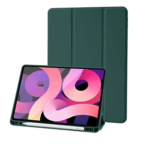 Hülle Kompatibel mit iPad 10,2 Zoll 2021/2020/2019, ipad hülle 9.Gen/8.Gen/7.Gen mit stifthalter, Auto Schlafen/Wachen, und Weicher TPU Rückseitiger Abdeckung, Kieferngrün