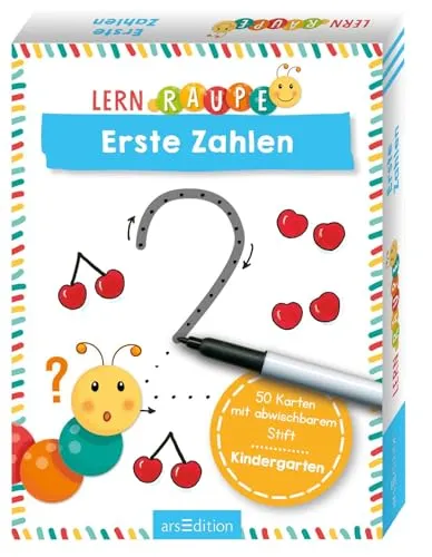 Lernraupe – Erste Zahlen: 50 Karten mit abwischbarem Stift | Übungsmaterial für den Kindergarten