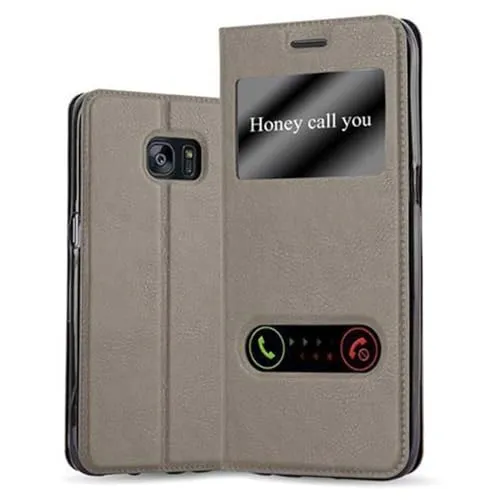 Cadorabo Hülle kompatibel mit Samsung Galaxy S7 Edge in Stein BRAUN - Schutzhülle mit Magnetverschluss, Standfunktion und 2 Sichtfenstern