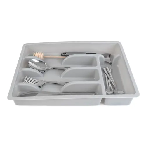 KADAX Schubladeneinsatz für Besteck, Ordnungssystem für Schublade, Robuster Organizer für Schubladen, Funktionaler Schubladentrenner, Besteckkasten (Hellgrau)