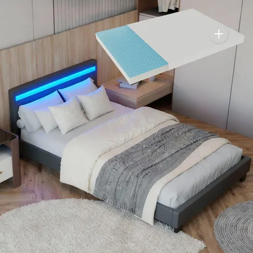 Juskys Polsterbett Verona 90x200 cm mit LED-Licht - Modernes Polsterbett mit weichem Kopfteil und LED-Beleuchtung, inklusive komfortabler Kaltschaummatratze für perfekten Schlafkomfort. Ideal für Kinder- und Jugendzimmer.