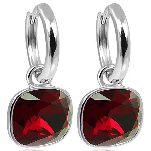 Silber-Creolen Charm Anhänger Rot Marken Kristalle Ohrringe 925 Sterling NOBEL SCHMUCK