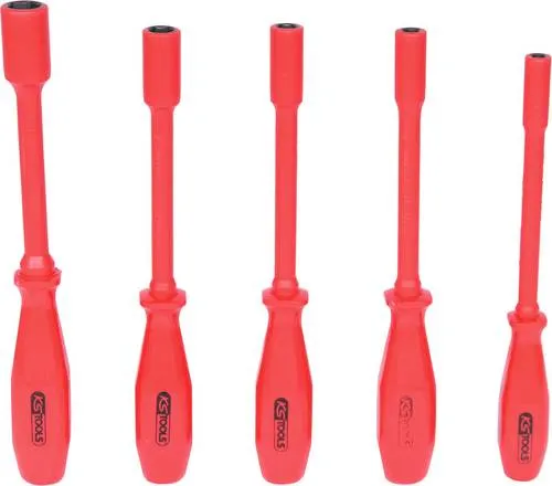 KS Tools Werkzeugsatz mit isolierten Werkzeugen, 5-teilig - 117.1255 - Steckschlüssel-Schraubendreher Set mit isolierten Werkzeugen für sicheren Arbeiten unter Spannung, ideal für Elektriker und Handwerker.