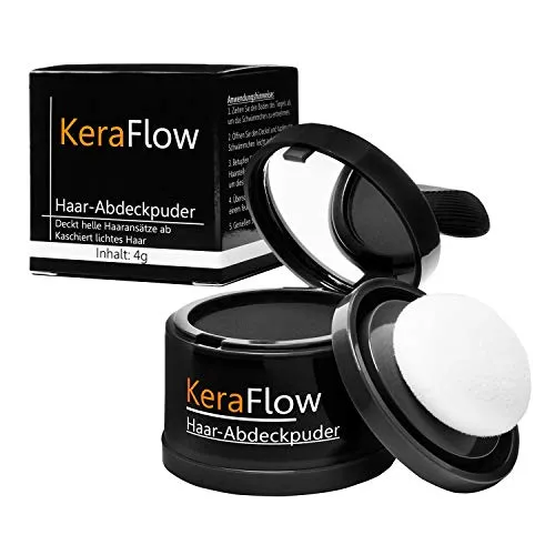 KeraFlow Ansatzpuder, Haar-Concealer Haarverdichtung, Haarpulver gegen grauen Haaransatz und lichte Haare - 4g (schwarz)
