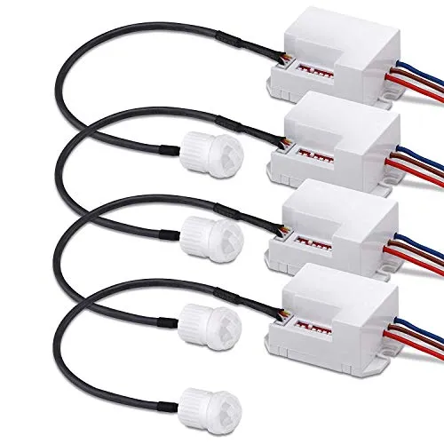 conecto Infrarot Bewegungsmelder Einbau innen Unterputz Mini klein Fast unsichtbar LED 360° Lichtsteuerung IP20 Dämmerungssensor (4er Set), weiß