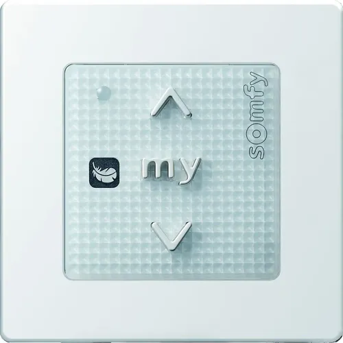 Somfy Smoove Origin RS100 io Pure Shine - Rollladensteuerung mit Drucktasten - Steuerung für Rollladenmotor RS100 io, ermöglicht die manuelle Regelung mehrerer io-Funkantriebe gleichzeitig mit Geschwindigkeitsregelung. Ideal für Komfort und Flexibilität.