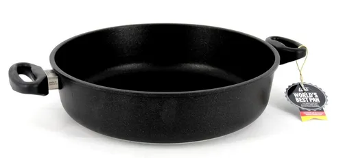 AMT Bratpfanne Schmorpfanne Ø 32 cm - Ideal für perfektes Schmoren - Pfanne aus Aluminium-Guss mit 8 cm Höhe, geeignet für alle Herdtypen. Perfekt für saftige Schmorgerichte und eine gleichmäßige Wärmeverteilung.