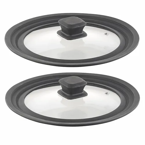 Rosenstein & Söhne 2er-Set Universal-Silikonrand-Glasdeckel für Ø 20 - 24 cm