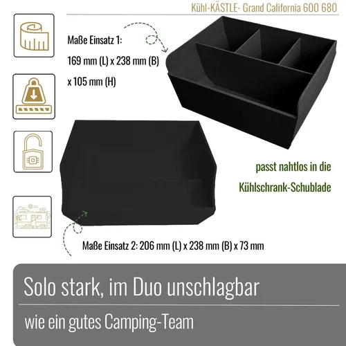 Kühl Kästle Kühlschrankeinsatz 2er Set für VW Grand California GC 600 680 - Küchenzubehör: 2-teiliges Set aus leicht säuberbarem PLA, ideal für Camper-Kühlschränke, sorgt für optimale Kühlung und Ordnung.