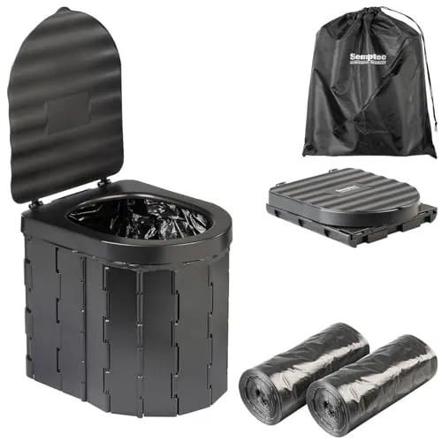 Semptec Urban Survival Technology Toilette: Faltbare Campingtoilette mit Deckel, 24 Beutel, bis 150 kg schwarz (Camping Klo, Camping WC, Wohnmobil)