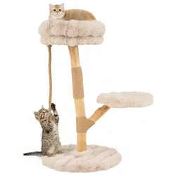 COSTWAY 90 cm Kratzbaum aus Holz für Katzen - Eleganter Katzenbaum aus robustem Birkenholz mit 3 Ebenen, ideal zum Klettern und Entspannen. Hochwertiger Plüsch sorgt für Komfort, während Jute-Elemente den Kratzinstinkt Ihrer Katze erfüllen.