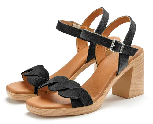 LASCANA Riemchensandalette – Modische Sandale für Damen, Gr. 36, Schwarz - Wanderschuhe aus weichem Rindsleder mit 8 cm Blockabsatz, ideal für stilvolle Auftritte. Made in Spain, vereint Komfort und Eleganz.
