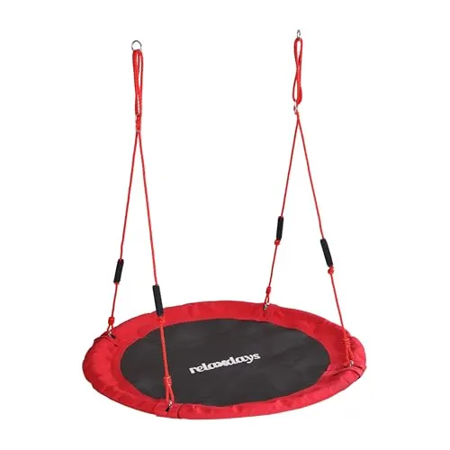 Relaxdays Nestschaukel 120 cm, rot, mit gepolsterten Griffen, für Garten und Innenbereich
