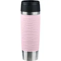Emsa Cappuccinotasse TRAVEL MUG Waves 0,5 L - Pastellrosa Edelstahl, 360° Trinköffnung blau, spülmaschinengeeignet und ideal für unterwegs