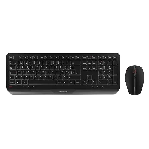 Cherry GENTIX DESKTOP Tastatur-und-Maus-Set kabellos 2,4 GHz Belgien Schwarz - Maus-Tastatur-Set mit kabelloser 2,4 GHz Verbindung, 105 Tasten und 10 programmierbaren Hotkeys für effizientes Arbeiten im Büro.