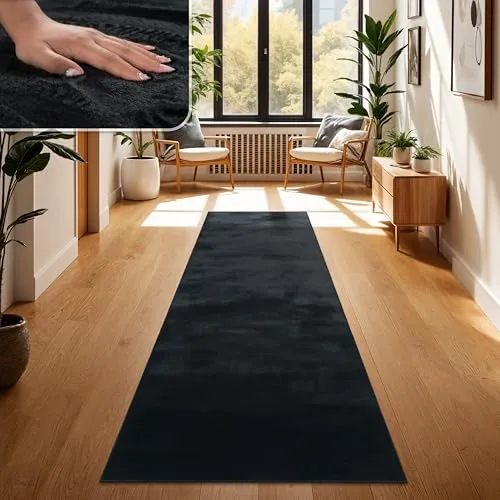 Paco Home Teppich Wohnzimmer Schwarz 100x200 cm - Teppich in elegantem Uni Schwarz, pflegeleicht und waschbar. Ideal für jeden Raum, robust und schmutzabweisend, perfekt für eine gemütliche Atmosphäre.