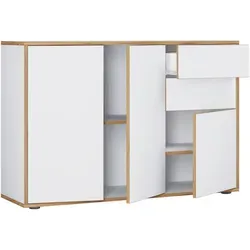 VCM Holz Kommode Salia - Moderne Kommode in verschiedenen Farben mit drei Drehtüren und zwei Schubladen. Bietet viel Stauraum für Bücher und Aktenordner, inklusive grifflose Fronten mit Push-to-open Funktion.