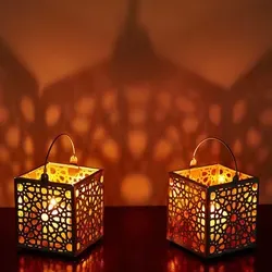 2er Set Orientalische Teelichthalter 10cm Weiss aus Metall & Glas Windlicht Assa