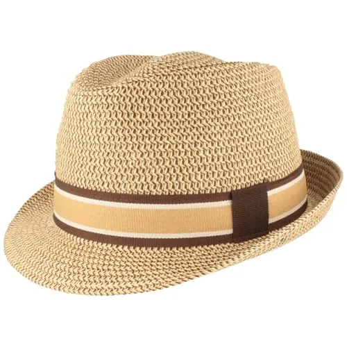 Breiter Strohhut Trilby mit UV-Schutz 50+ - Knautschbar und Rollbar - Leichter Trilby-Sommerhut mit 4,5 cm Krempe für optimalen Sonnenschutz. Flexibles Material und sportives Design machen ihn zum idealen Begleiter für jedes Outfit.
