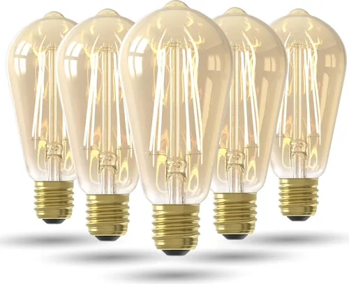 LED Lampe E27, ST64, Gerade Filament, Gold, 2100K Warmweiß Licht, nicht dimmbar, 5er Pack
