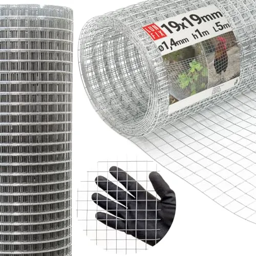 Volierendraht 19x19 mm 1.4 mm 1.0mx5m verzinkt – Drahtgitter Maschendrahtzaun Schweißgitter Hasengitter für Vogelvoliere Außengehege Rankhilfe Gartenzaun Kleintiergehege Hühnerzaun – Lun Fix