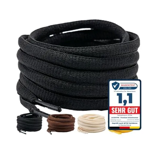 LaceHype 2 Paar - Ovale Schnürsenkel reißfeste Schuhbänder LC6 Ersatz Shoelaces aus Polyester für Sneakers, Sportschuhe, Laufschuhe, Turnschuhe (Schwarz, 70cm)