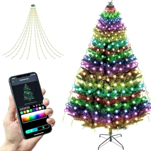 LED Lichterkette Weihnachtsbaum mit Ring und App, Weihnachtsbaumschmuck Weihnachtsbeleuchtung 20m 200 LED Christbaumbeleuchtung Drinnen Außen mit Fernbedienung IP65 Wetterfest Weihnachten Dekoration