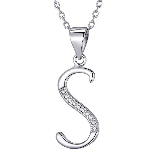 Morella Damen Halskette Silber mit Buchstabe S - Ketten für Damen, rhodiniertes 925 Silber mit funkelnden Zirkoniasteinen – ein elegantes Geschenk in einem stilvollen Samtbeutel.