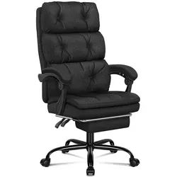 ALFORDSON Ergonomischer Bürostuhl mit Doppellagigem Kissen – Schwarz - Ergonomischer Bürostuhl mit hohem Rücken, neigbarer Rückenlehne (90°-150°) und ausziehbarer Fußstütze. Ideal für komfortables Arbeiten und Entspannen. Hergestellt aus hochwertigen Materialien für langanhaltenden Sitzkomfort.