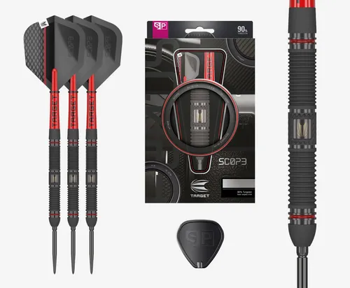Target Darts Scope Swiss Point Steeldarts Set - Steel-Dartpfeile mit 90% Tungsten Barrel, herausragendem Grip und innovativen Swiss Points für mühelosen Wechsel - ideal für Profis und ambitionierte Spieler.