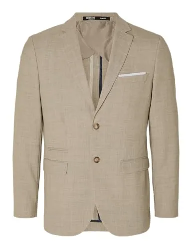 Selected Sakko SLHOasis (1-tlg) beige 46 - Elegantes Sakko in sand/weiß, ideal für legere Anlässe. Mit hochwertiger Materialzusammensetzung für optimalen Tragekomfort. Perfekt kombinierbar für einen stilvollen Look.