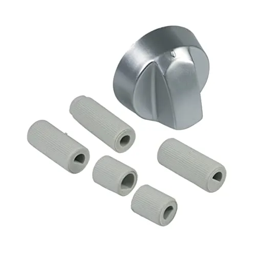 Europart 10029978 UNIVERSAL Knebel Knauf Drehgriff Drehknopf Griff Kochstellenknopf Knopf Silber 43mm mit Adaptern für Kochfeld Herd Backofen für alle Marken