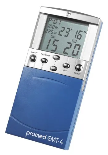 Promed EMT-4 Digitales TENS & EMS duo Gerät, Kombigerät, Elektrostimulationsgerät für Nerven- und Muskelstimulation, Reizstromgerät mit 4 Tens Elektroden, 13 Therapiemodi