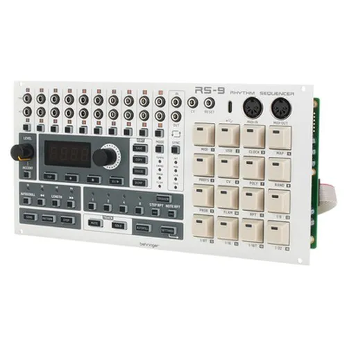 Behringer RS-9 Drum-Sequenzer - Eurorack Modul mit 10-Spur Drum- und Trigger-Sequenzer, ideal für kreative Musikproduktionen mit umfangreichen Funktionen wie zufällige Pattern-Erzeugung und MIDI-Anbindung.