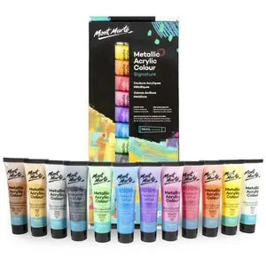 Mont-Marte Acrylfarben Signature Metallic Set, 12 Farben je 36ml, in Tuben