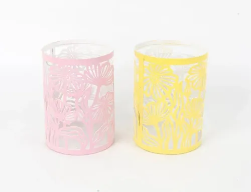 TrendLine Windlicht Blumen Metall/Glas Ø 9 x 12,5 cm 2-fach sortiert Windlicht
