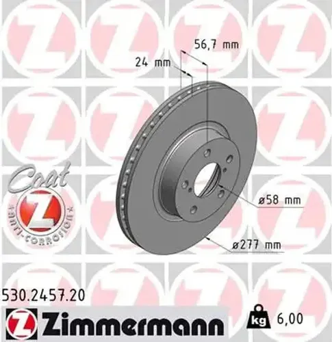 Zimmermann Bremsscheibe COAT Z 530.2457.20 - Hochwertige Bremsscheibe für optimale Bremsleistung und Sicherheit, ideal für sportliche Fahrzeuge und anspruchsvolle Autofahrer.