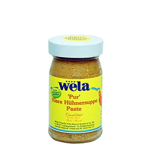 Klare Hühnersuppe 'Pur' - wela 1/4 Glas - Tütensuppen, milde Trinkbrühe für Geflügelgerichte, ohne zugesetztes Glutamat und hefefrei - ideal für eine gesunde Küche.