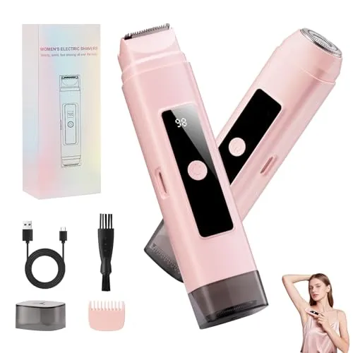 Rasierer Damen, Newest 2 in 1 Intimrasierer für Frauen Rasierer Damen, Bikini Trimmer damen Intimbereich, IPX7 Body Wasserdicht Mit LED Display, Geeignet für Gesicht/Beine/Achseln/Arme/Bikinizone