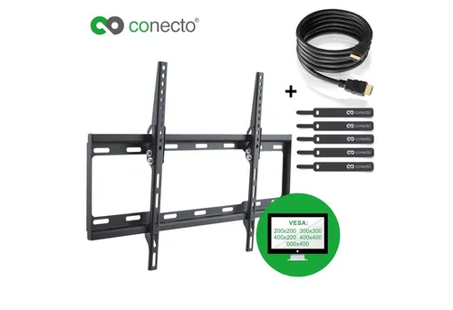 conecto TV-Wandhalterung TV Wandhalter für LCD LED Fernseher & Monitor, (bis 65 Zoll, inklusive HDMI-Kabel und Klett-Kabelbinder, neigbar)