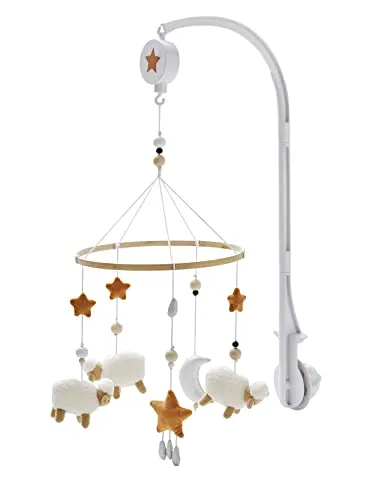 vertbaudet Mobile Baby Musikmobile SCHÄFCHEN - Wunderschönes Baby Musikmobile mit Schäfchen und Sternen. Ideal zur Beruhigung und Förderung der Sinne. Maße: ca. 65 cm, inklusive Spieluhr mit beliebter Melodie. Perfekt für Gitterbetten und in einer Geschenkbox geliefert.