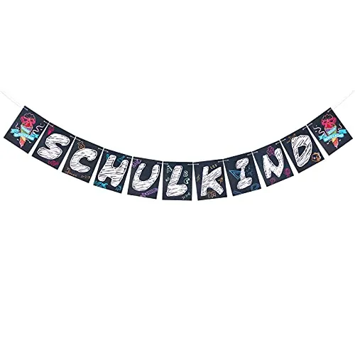 BETESSIN Schulkind Girlande Originell Einschulung Deko im Tafel-Stil Schulanfang Banner Hänge Deko für Schuleinführung Junge und Mädchen Einschulungsfeier 1. Schultag usw.