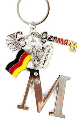 ELLUG Schlüsselanhänger H.: 11cm Buchstaben/Letter/Initalien/Alphabet/ABC mit Glitzersteinen & Charms Bierkrug/Adler/Deutschland-Fahne/Germany (M)