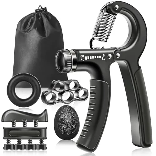 Vicloon 5 Pack Handtrainer Fingertrainer, Unterarmtrainer, Griffkraft Trainer Trainingsset, Verstellbarer Grip Trainer, Finger Trainingsgerät, Handgelenk Trainer, Trainingsring, Stressabbau-Griffkugel