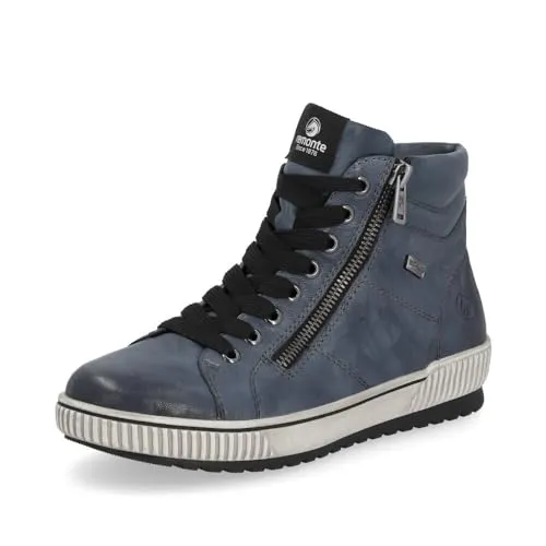 Schnürboots REMONTE Damen, Gr. 36, dunkelblau - Wanderschuhe aus Leder und Lederimitat, atmungsaktiv und wasserabweisend, ideal für sportliche Outdoor-Aktivitäten mit komfortablem Plateauabsatz.