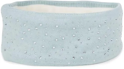 styleBREAKER Damen Stirnband mit Strasssteinen und weichem Fleece-Innenfutter, Feinstrick Haarband, warmes Headband 04026003, Farbe:Eisblau
