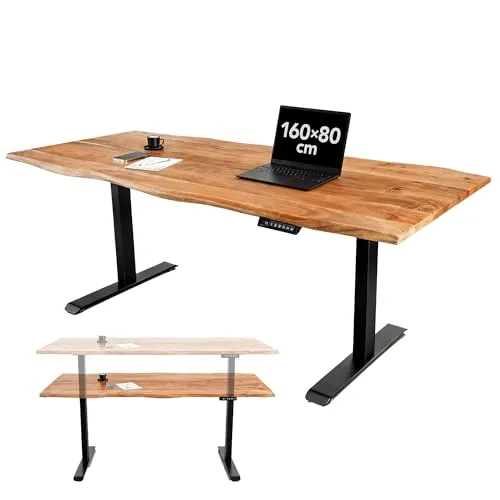 Riess Ambiente Höhenverstellbarer Schreibtisch Mammut - 160cm - Natur schwarz - Akazie Massivholz - elektrisch Baumkante
