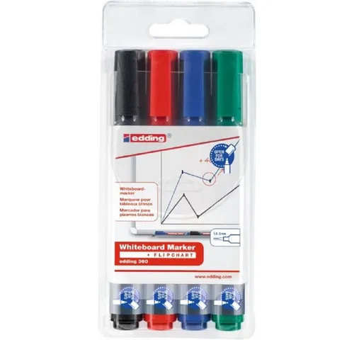 edding 360 Whiteboardmarker Set - 4 bunte Stifte mit Rundspitze, abwischbar und schnell trocknend für kreative Meetings und Büroarbeiten